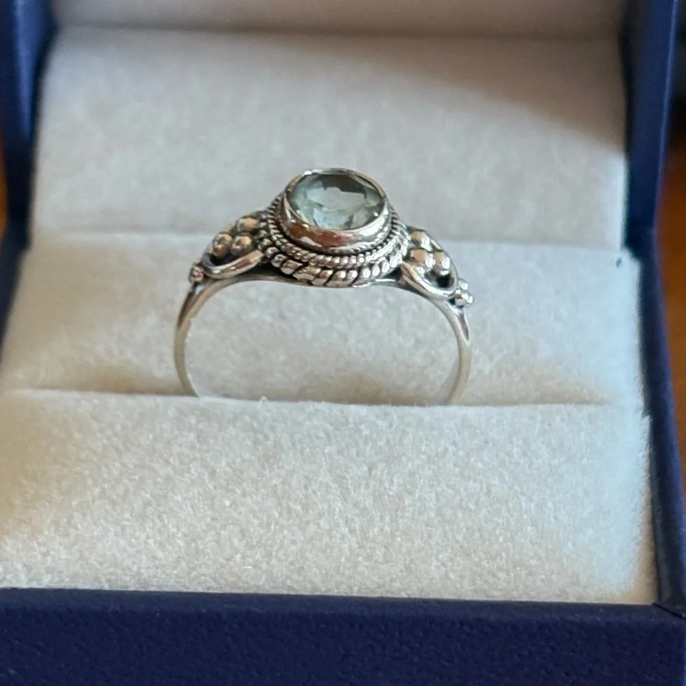 Genuine Natural Blue Topaz Round Solitaire Ring Sterling Silver Size 7
